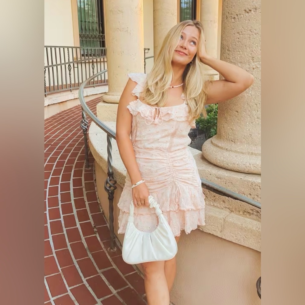 Revolve SAYLOR Julianna Eyelet Dress Peach Cottagecore Whimsical Fairy Large